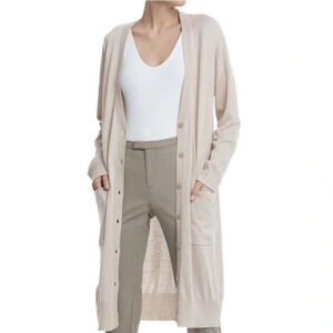 ATM SILK WOOL CASHMERE LONGLINE CARDIGAN BEIGE SMALL PATCH POCKETS